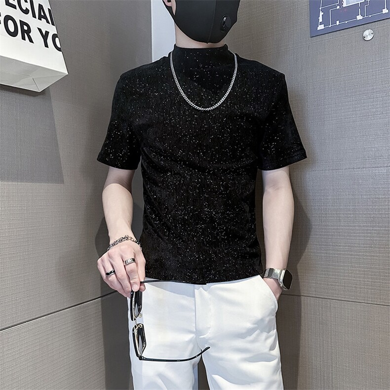 半高领T恤男短袖修身打底衫满天星烫钻社会小伙301C-DT75-P58,男装T恤,星座301C（原B323）