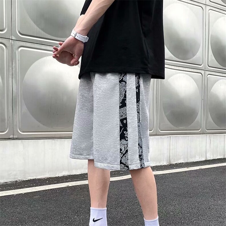 潮牌ins腰果花拼接休闲短裤男生高街vibe风沙滩五分中裤D372-p28图片