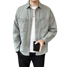 春季新款纯色工装牛仔衬衫外套男休闲百搭长袖衬衣上衣C1822-P95，男装衬衫，电商A237