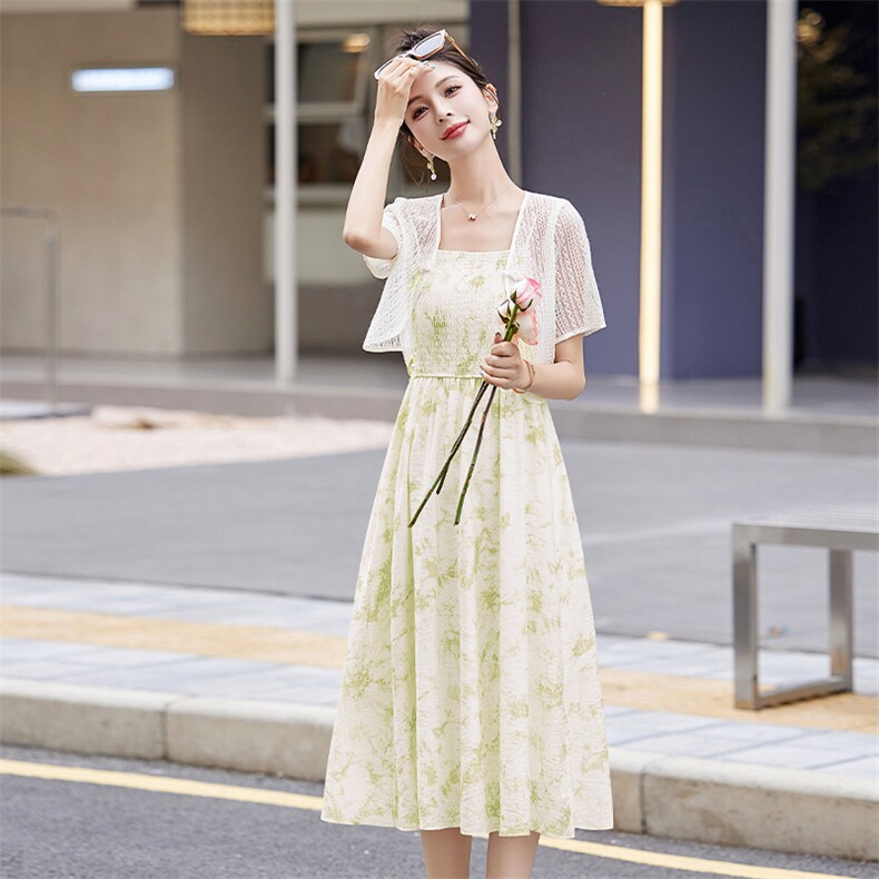 独醒2025夏季新款仙女度假风连衣裙莱赛尔碎花吊带长裙F,女装套装/套裙,曼琳思菲
