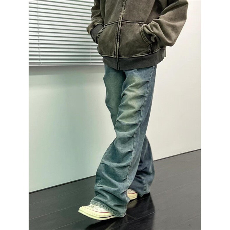 复古不规则褶皱设计感牛仔裤男小众痞帅欧美裤子款秋季NL513,男装牛仔裤,星座1116A（原606A-3）