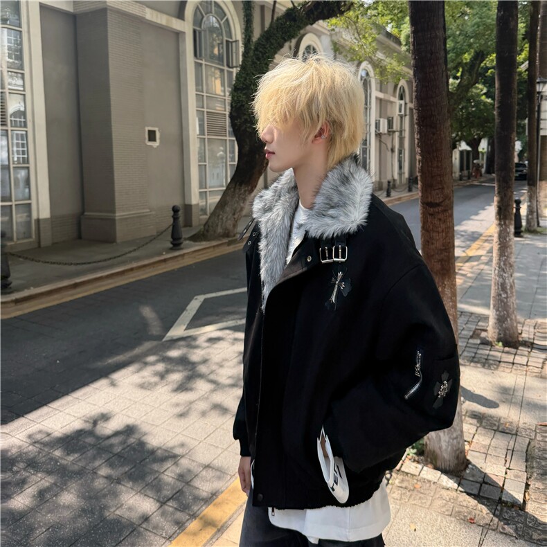 美式cleanfit十字架座山雕秋季男女高级感夹棉开衫棉服,男装棉衣,四季星座505