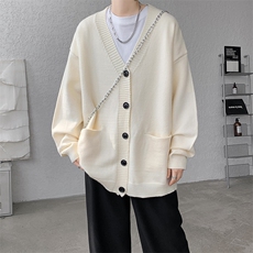8XL-M大码V领开衫毛衣外套男日系复古宽松慵懒风针织衫KS002p55，男装针织衫/毛衣，电商B312