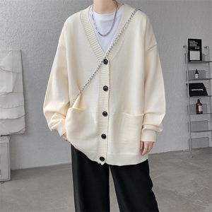 8XL-M大码V领开衫毛衣外套男日系复古宽松慵懒风针织衫KS002p55图片