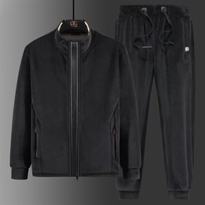 冬季加绒加厚羊羔绒套装男潮休闲运动服卫衣长裤两件套TZ077-P110图片