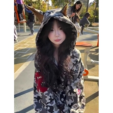鲨鱼嘴涂鸦连帽开衫卫衣男女2025秋季新款潮牌短外套，女装短外套，四季星座505