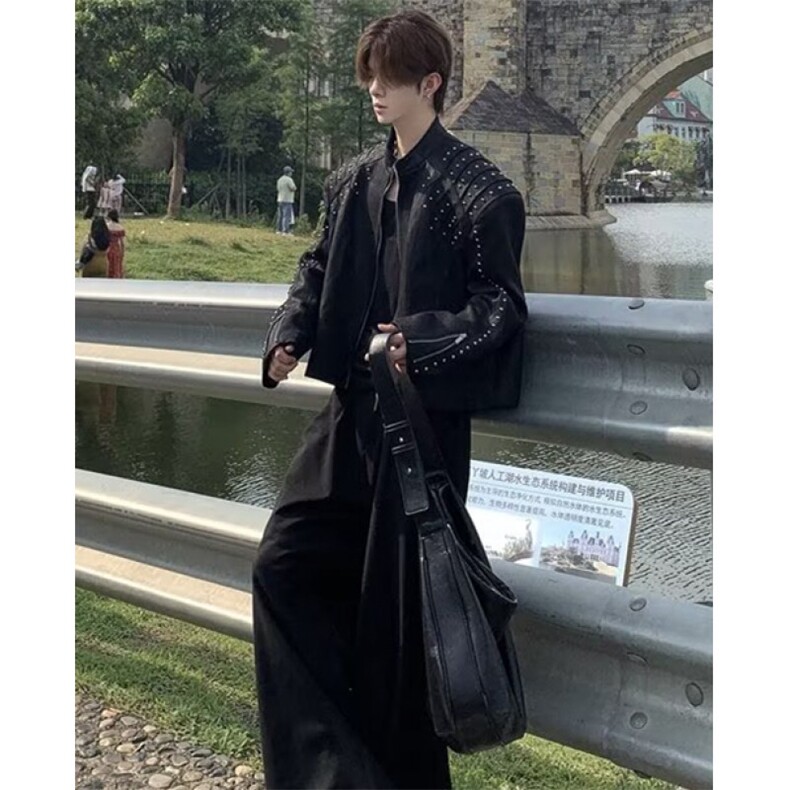 铆钉磨砂纹理皮衣日系文艺时尚慵懒潮流新款百搭简约气质JS568,男装皮衣,星座1116A（原606A-3）