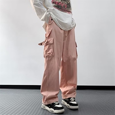 美式复古街头红色工装裤男女高街设计感阔腿休闲裤CG66P55，男装休闲裤，星座1116-2