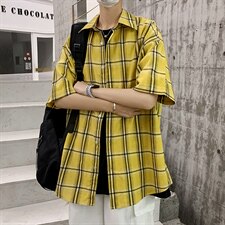 21年夏季短袖衬衫男宽松落肩港风格子衬衫男DS-C407-CS307-P35，男装衬衫，电商C323-1