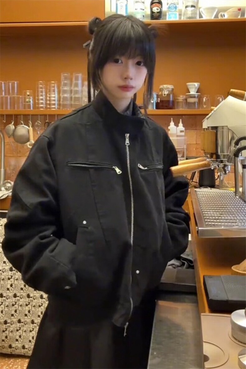 哈灵顿短款外套水洗翻领拼接格子立领工装夹克JK9733特P97,男装夹克,星座908-1