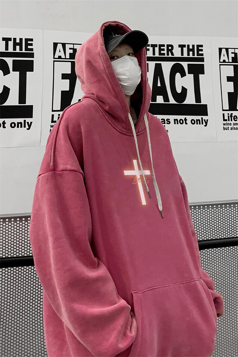 男装做旧加厚连帽卫衣23冬发光十字架印花外套XZ514-2-6679-P78,女装短外套,星座514-2(原B239)