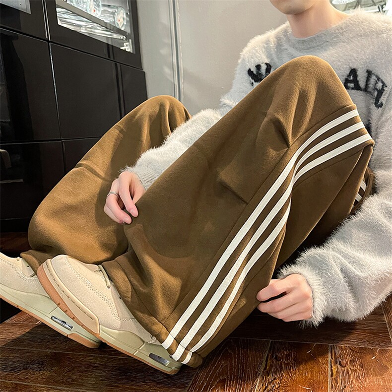 8XL-M 奥粒绒加绒休闲裤男三条杠条纹运动裤宽松卫裤K9121P58控78图片