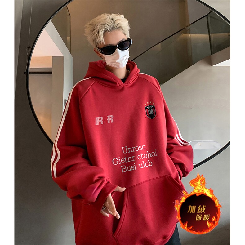 抖音得物供货提供视频秋冬重磅美式宽松织带连帽卫衣04193,男装卫衣,电商A486