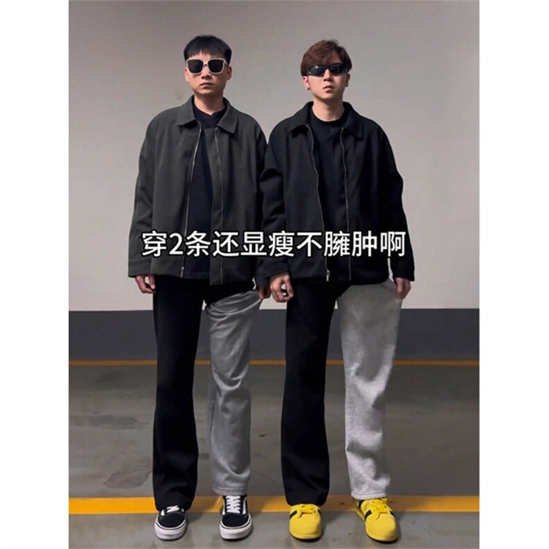黑色星空尼加厚西裤男高街显瘦休闲直筒毛呢阔腿裤子LK26600-P43,男装西裤,星座1008