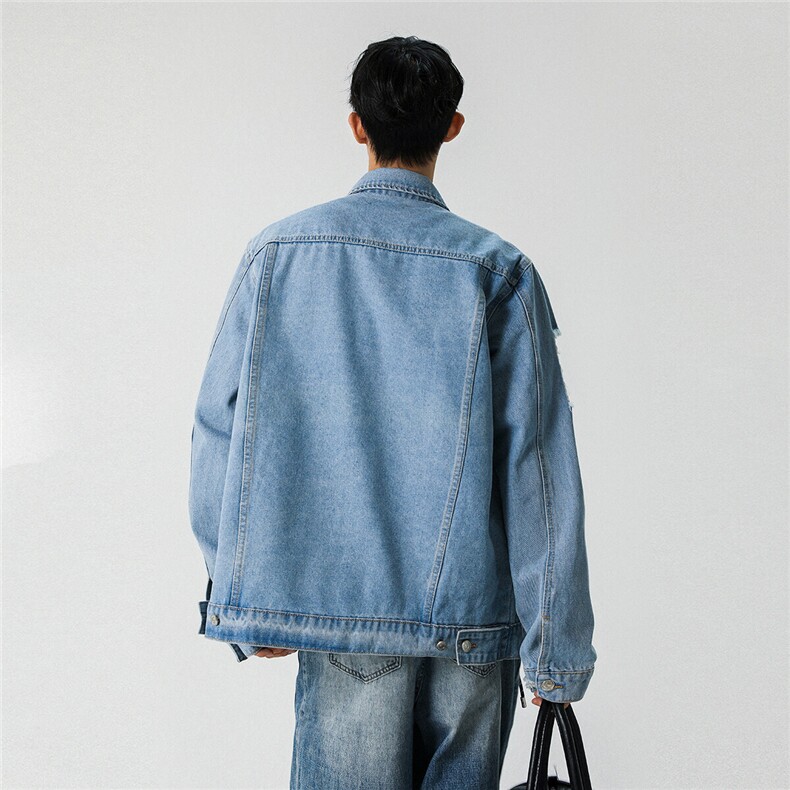 25款破洞牛仔夹克宽松韩版工装潮流水洗外套N598/P78/118,男装工装外套,星座202
