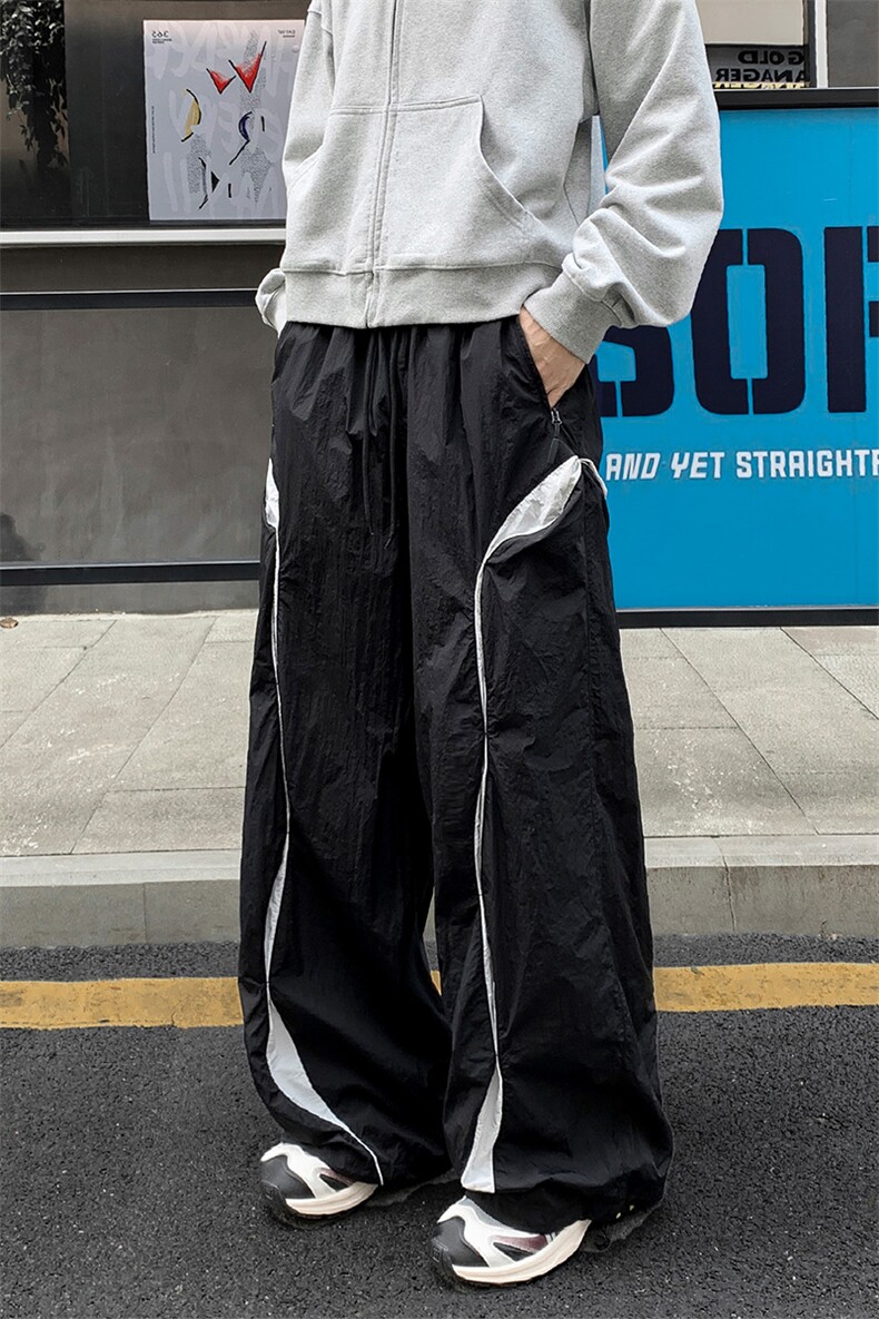 品质好货秋季新款休闲裤男拼接长裤阔腿裤伞兵裤子K9085-特P50,男装休闲裤,星座810(原QT5070)