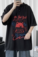 LD54226-P45连帽短袖t恤男大码胖子带帽五分袖中袖，男装T恤，电商A040