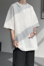 8XL-M假两件短袖卫衣连帽t恤男夏季薄款宽松大码学生半袖DT007P48，男装T恤，电商B312