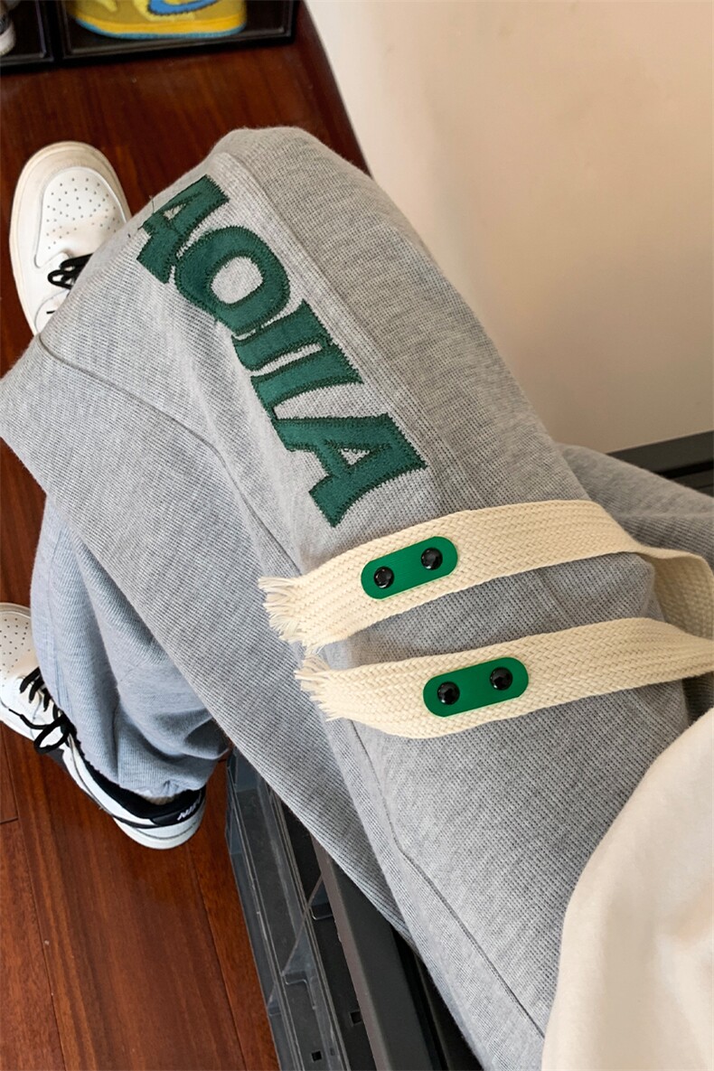 24春新美式复古罗纹布刺绣编织绳束脚裤男大码休闲裤K23726-P50,男装休闲裤,电商A001-1