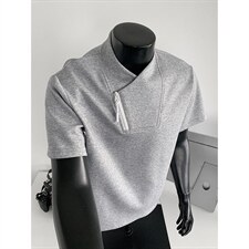 2026夏季新款270g华棉斜拉链V领短袖T恤DT6263特P25建议零售价68，男装T恤，电商A001