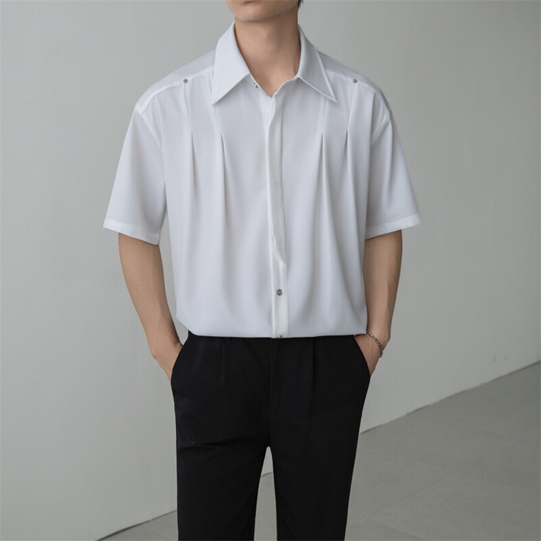 小伙立领纯色衬衫男休闲宽松风刺绣衬衣轻熟风A236-82573-P55,男装衬衫,电商A236