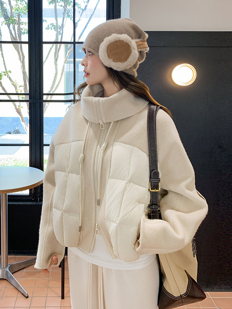 2025现货主推70毛双面呢拼90白鸭绒羽绒服191-6398-P295-K428,女装双面呢大衣,韩蜜菓