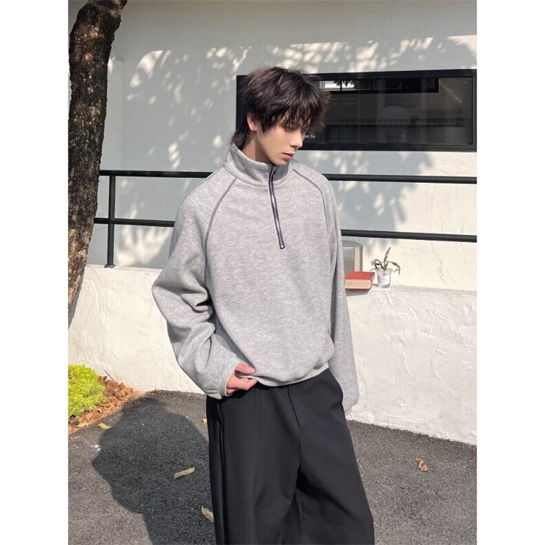 慵懒半高领拉链卫衣男女宽松廓形休闲vintage解构外套WB432-P47,女装短外套,星座412-1