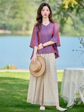 休闲时尚套装女春夏宽松显瘦七分袖上衣气质裙裤两件套，女装套装/套裙，水衣源