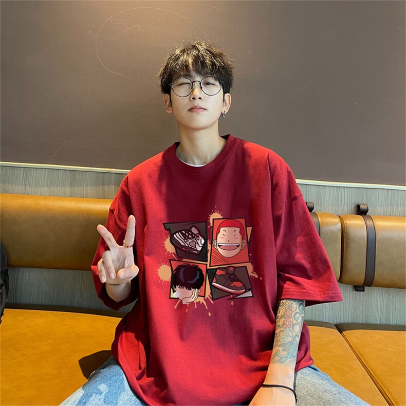 特P19控38230g重磅纯棉灌篮高手印花港风短袖t恤男DT3134,男装T恤,电商B370