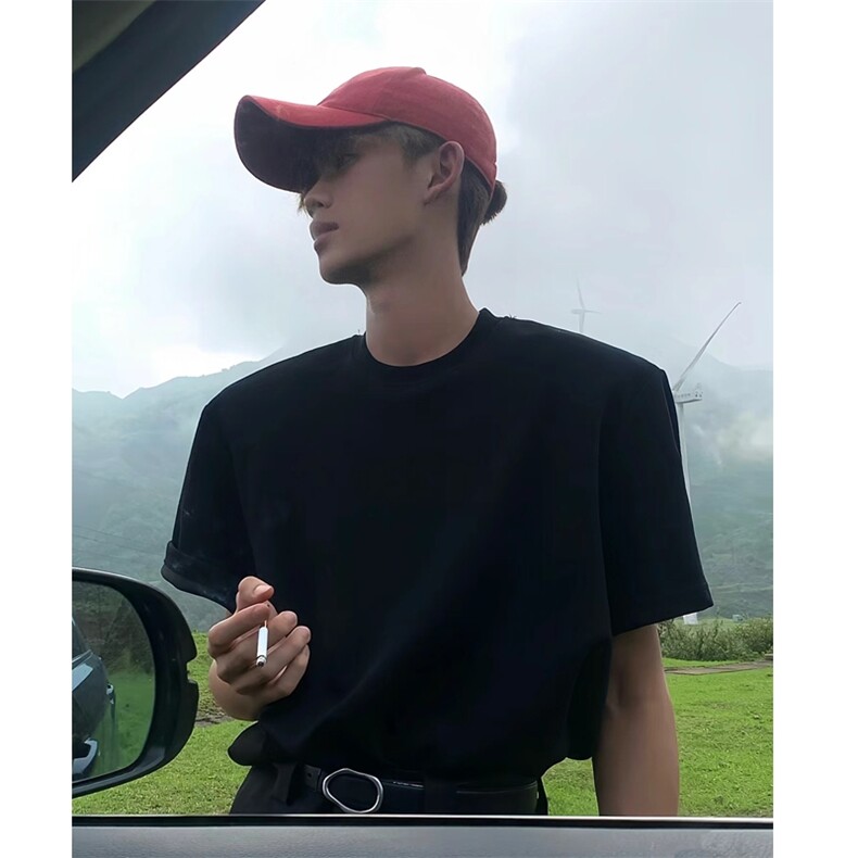 纯色垫肩短袖小领口重磅纯棉光板T恤半袖t恤衫T2430-特P23网图图片
