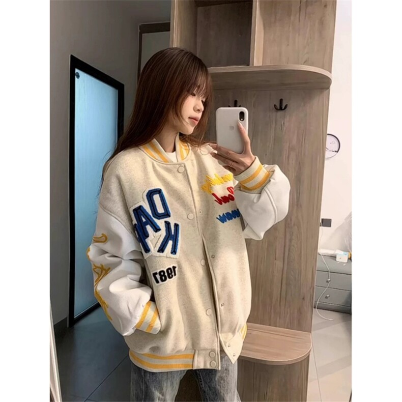 网图有货植绒刺绣字母棒球服男女宽松百搭夹克外套上衣A848-P65，男装夹克，星座1505