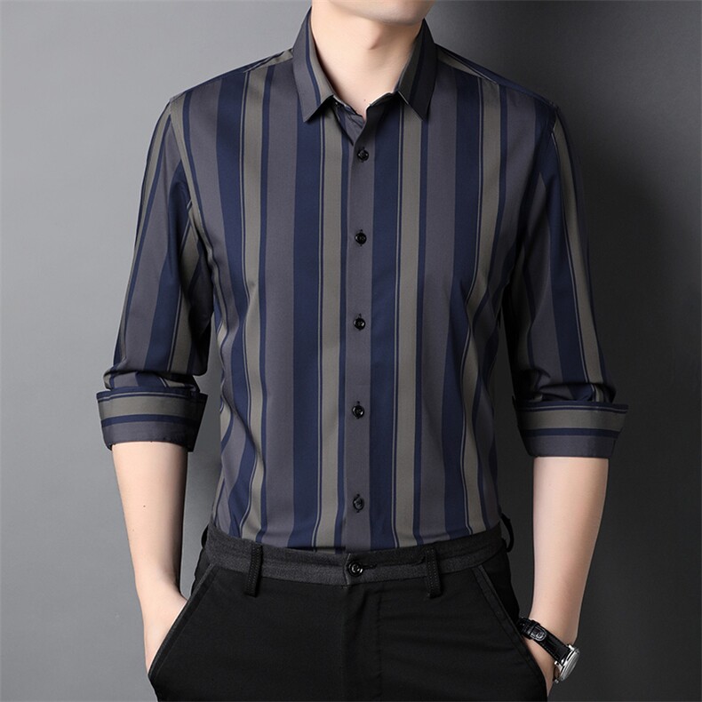 BP6803钱塘2020-2秋季男士条纹长袖薄款商务休闲简约衬衫货稳P75图片