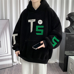 wassuphappy羊羔绒卫衣男款秋冬季潮牌加绒加厚上衣重磅休闲外套