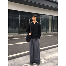 【】老钱风美拉德男女冬休闲咖色V领针织衫上衣SD96P51，男装针织衫/毛衣，星座1112-1