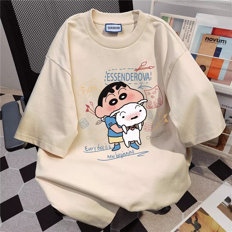 H0560-P28夏季百搭卡通蜡笔小新印花美式短袖T恤女图片