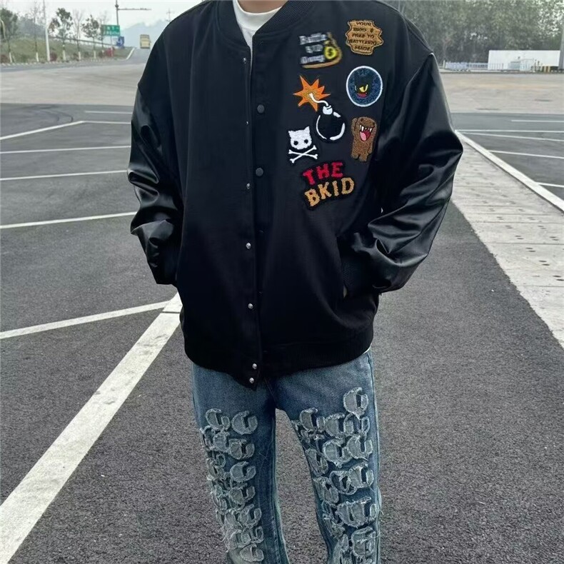 网红同款美式街头徽章字母刺绣棒球服外套男女宽松高街夹克气质,男装夹克,星座506A
