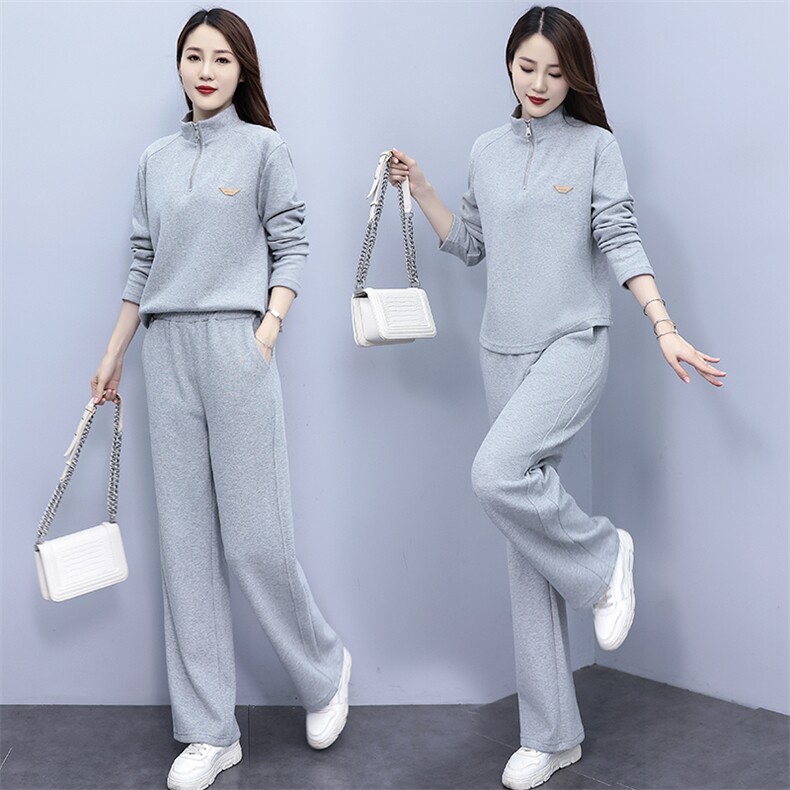 2024春季新款女装运动套装时尚半拉链设计舒适修身显瘦两件套,女装运动套装,凯瑟曼