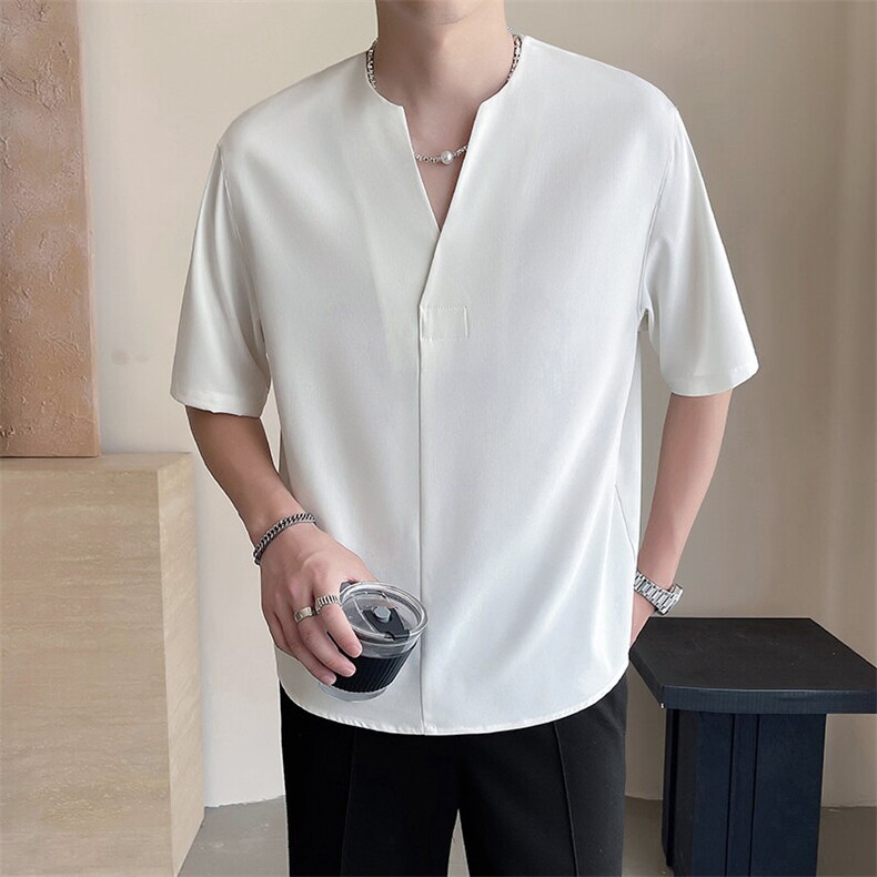 轻熟风~夏季无领冰丝中袖衬衫C272/P48,男装衬衫,电商B331