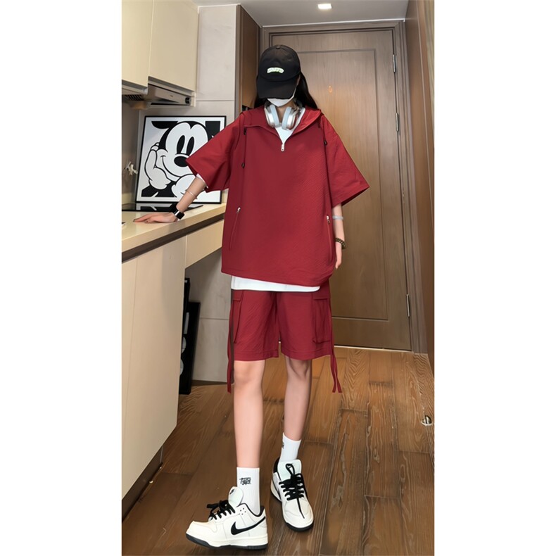 量大优供视频泡泡纱夏款连帽套装短袖短裤男XH74TZ-特P60,男装牛仔裤,电商B367