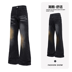 B221美式ins高街暗黑修身微喇弹力牛仔裤LK25463-特P45控78，男装牛仔裤，电商B221