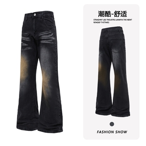 B221 美式ins高街暗黑修身微喇弹力牛仔裤LK25463-特P45控78图片