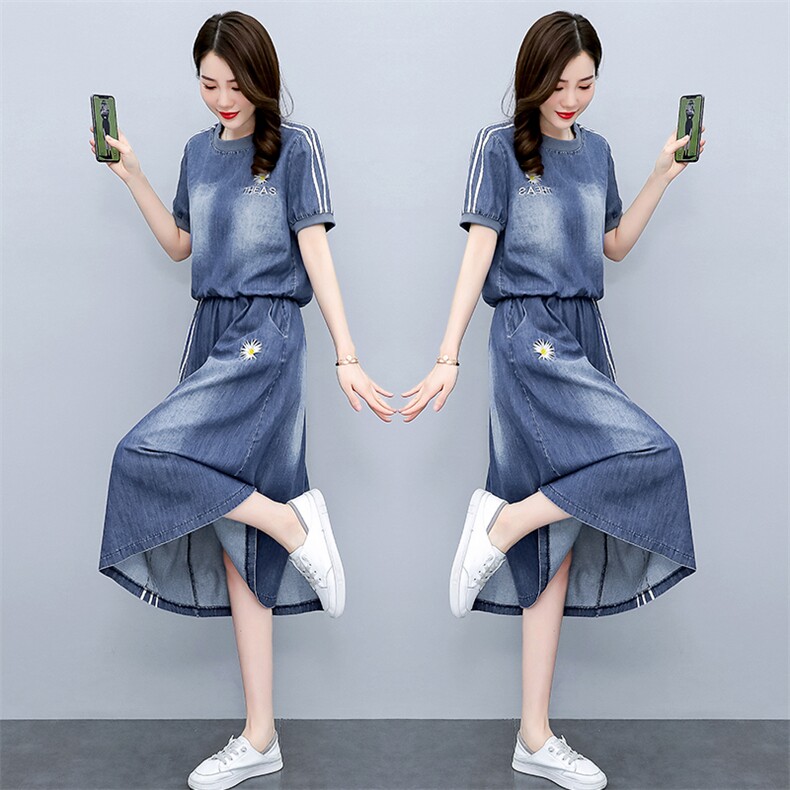 2022年夏季时尚两件套裙刺绣图案时尚潮流,女装套装/套裙,艾尚靓装