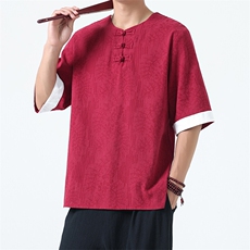 男士衬衫五分袖衬衣中袖印花圆领唐装风XZ1512-2612-P40，男装T恤，星座1512