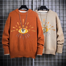 1日系圆领宽松中性情侣潮流大码M-5XL印花毛衣男7823P48加绒P55，男装针织衫/毛衣，星座226-2