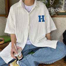 1港风情侣贴布绣衬衫大码M-5XL网红潮短袖衬衫DSC7767特P35控58，男装T恤，星座226-2