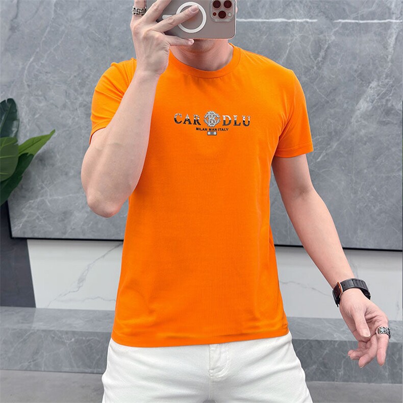 新款高品质短袖上衣燙钻百搭款休闲圆领T恤大码简欧A-761-P48，男装T恤，电商A227B（原钱塘4066-1）