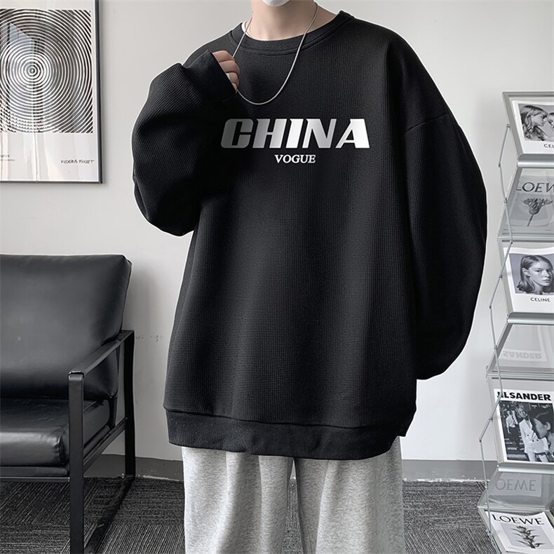 华夫格卫衣圆领卫衣男大码长袖t恤男外套HW76001-P30加绒款-P40,男装卫衣,电商A040