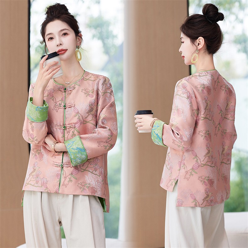 闺舍百搭流行小个子国风洋气春秋宽松版女装粉色圆领上衣，女装短外套，曼娅璐