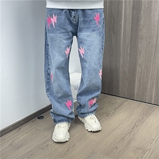 网红款闪电牛仔裤潮男高街风P42Y051，男装牛仔裤，星座1112-1