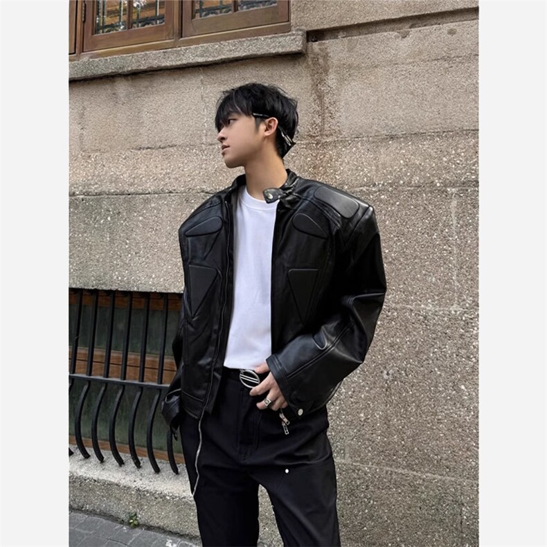 cleanfit短款皮衣外套男设计感pu皮夹克痞帅炸街机车服W5692-P85,男装皮衣,星座412-3